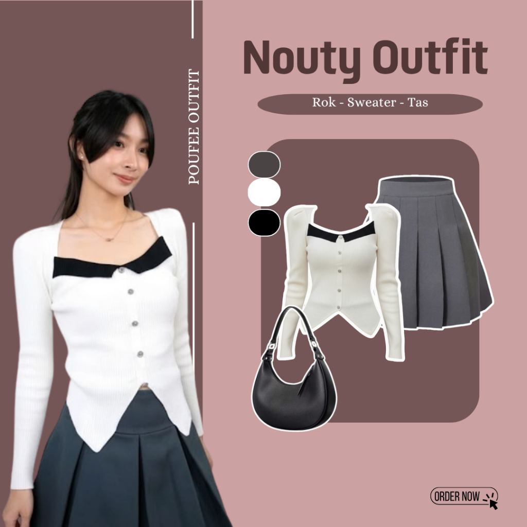 OOTD Nouty Outfit 3 in 1 Set ( Rok Pendek - Sweater - ShoulderBag) Outfit Wanita Korean Look
