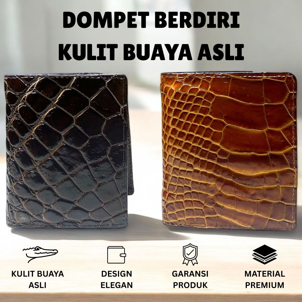 DOMPET PRIA KULIT BUAYA ASLI - DOMPET BERDIRI KULIT BUAYA - DOMPET BERDIRI PRIA  DOMPET PENDEK KULIT