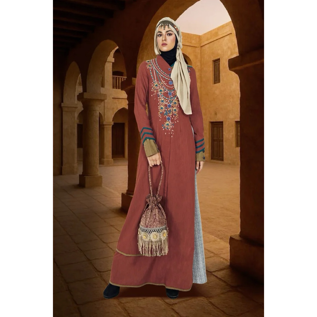 TUNEECA GAMIS ASHA ABIOLA T-1125008 (  MODERN DENGAN APLIKASI BORDIR MEWAH PREMIUM KEKINIAN WARNA ME