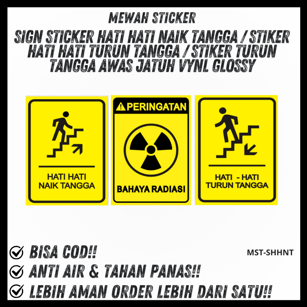 Sign Sticker hati hati Naik tangga / stiker hati hati turun tangga / Stiker turun tangga awas jatuh 