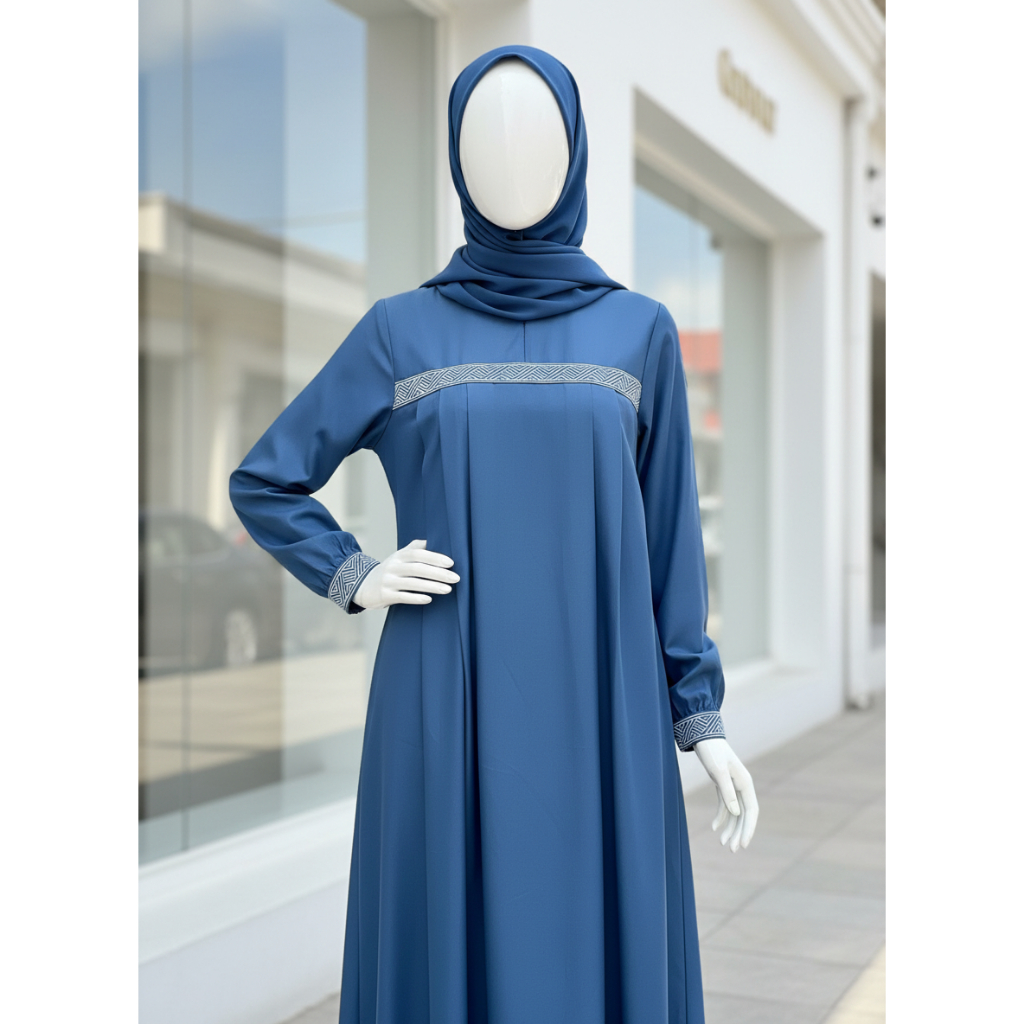 Adhipa Gamis Sarimbit Wanita Zaviena warna Biru Denim