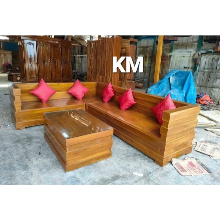 kursi tamu box kursi minimalis/kursi box full kayu jati/kursi sudut box polos minimalis elegan