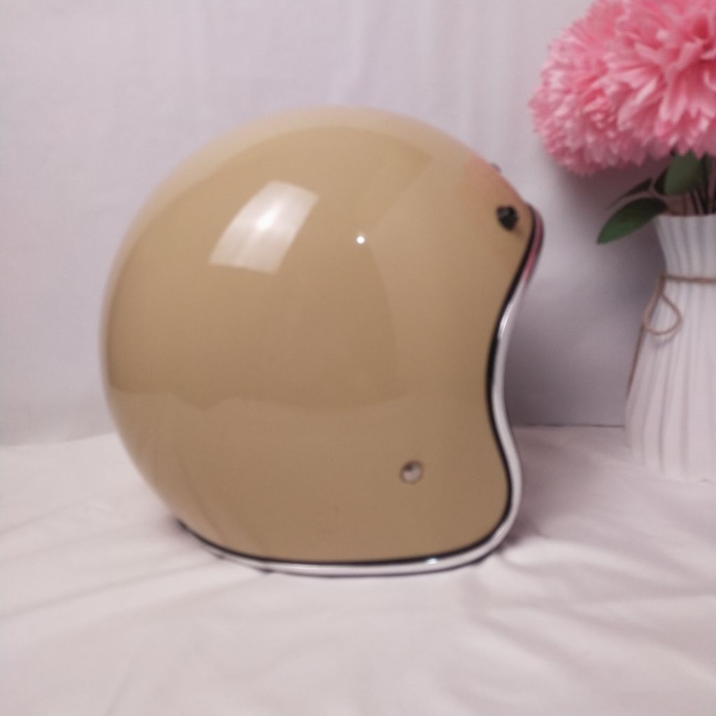 Helm Retro JPN Polos list crome cream / Helm Retro JPN Murah / Helm Retro JPN tanpa logo