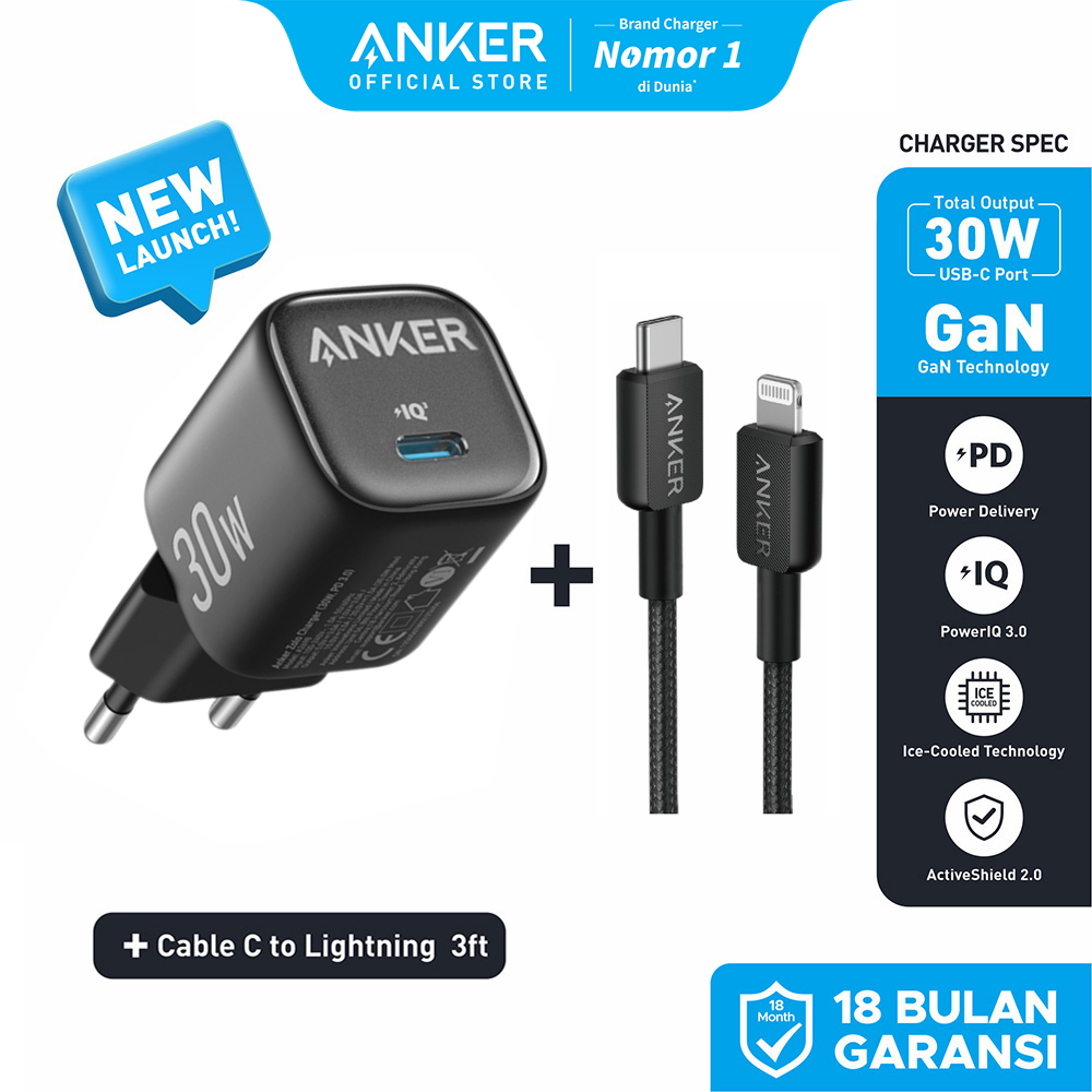 Anker 20W 30W Wall Charger Adaptor GaN USB Type C Lightning MFi Fast Charging PD for iPhone 17 16 15