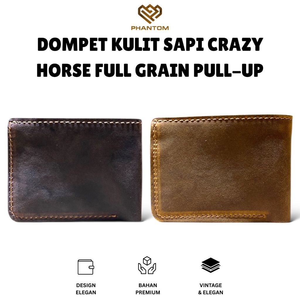 DOMPET PRIA KULIT SAPI CRAZY HORSE MINIMALIS - DOMPET LIPAT PRIA KULIT SAPI VINTAGE FULL KULIT