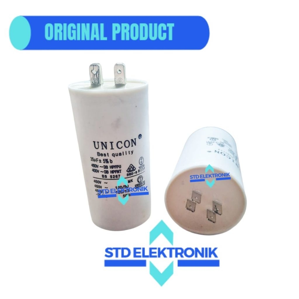 Capasitor mesin air 35 uf unicon bentuk soket 4 - Kapasitor pompa air, jet pump, sanyo, REAIM, SHIMI