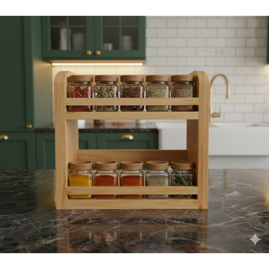 Rak Bumbu Dapur Kayu Gantung Dinding Rak Dapur Tempat Bumbu 2 Tingkat Rak Kayu Susun