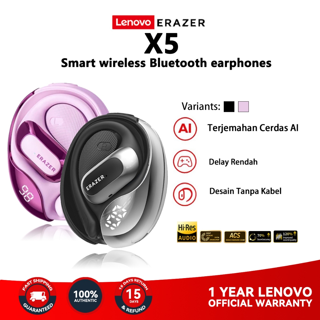 Promo Lenovo Erazer X5 Tws Ai Terjemahkan Headset True Tws Wireless Ows Earphone Bluetooth 5.4 Hifi