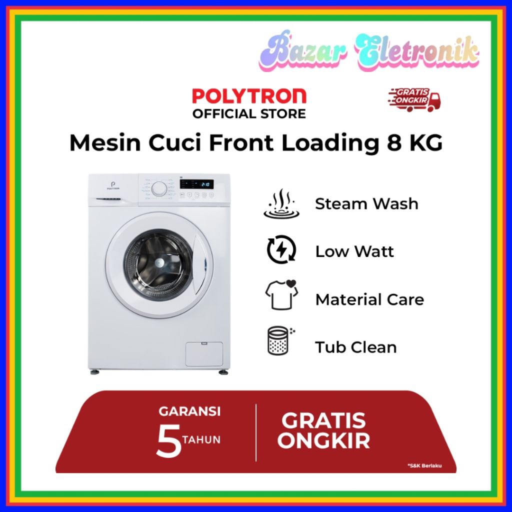 MESIN CUCI POLYTRON PFL8051 / MESIN CUCI POLYTRON FRONT LOADING PFL-8051 / POLYTRON PFL8051