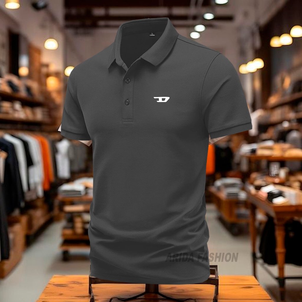 COD T-shrit POLO kerah Pria/Wanita D.esel Text Putih Kaos Kerah Dewasa Shirt / Kaos Wangki Pria Polo