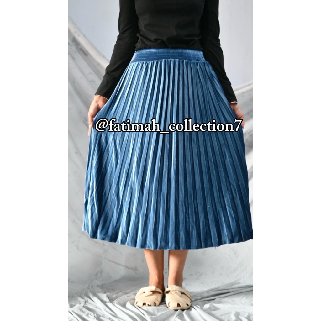 Rok bludru plisket7/8 / Rok bludru plisket  / Rok bludru plisket 7 8 premium tebal / Rok bludru plis