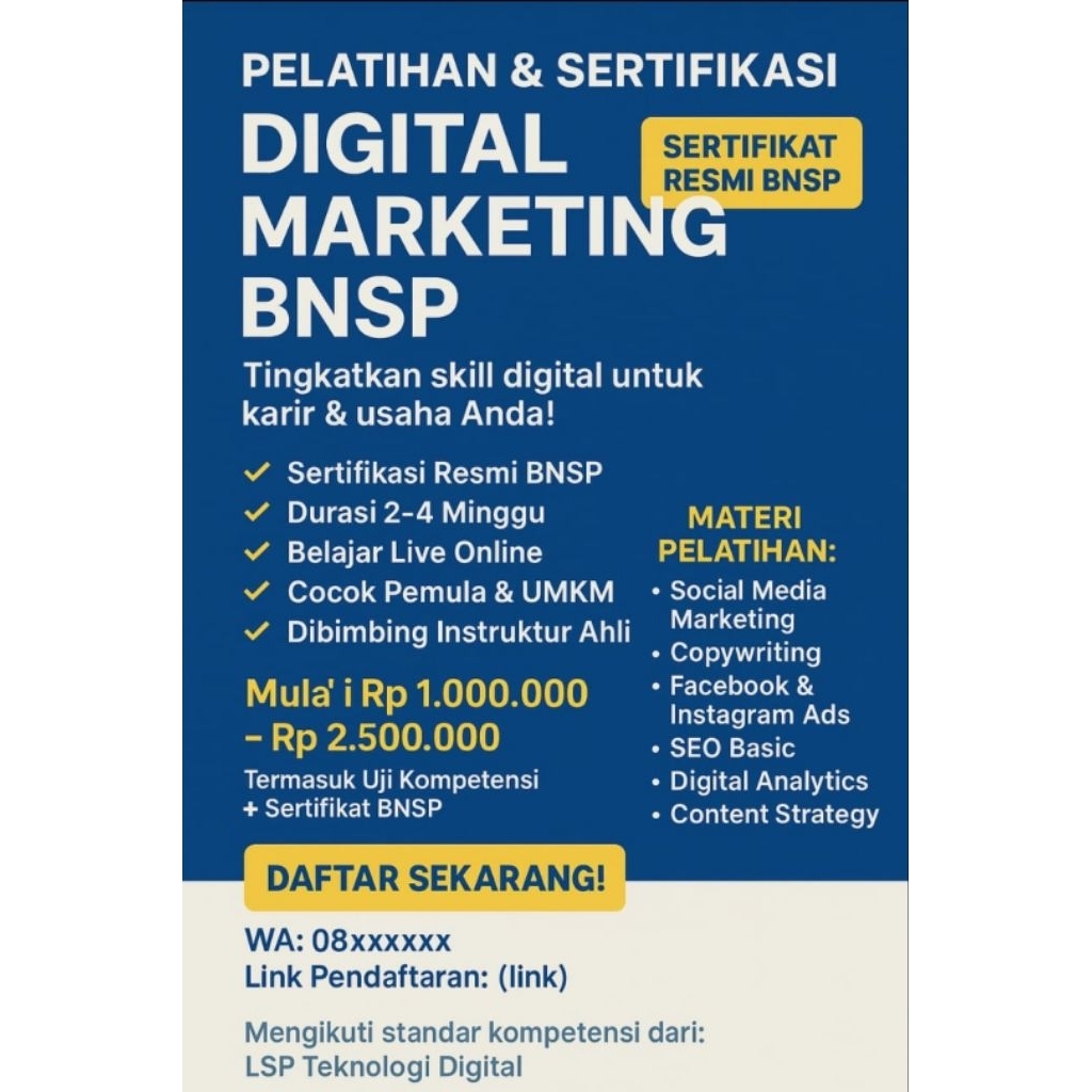 Pelatihan & Sertifikasi Digital Marketing BNSP (Online)