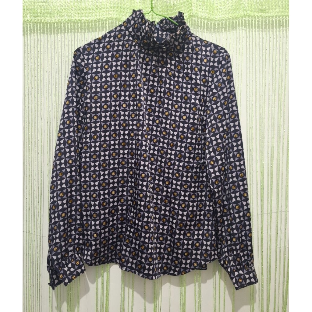 blouse blus wanita turtleneck ungu lengan panjang