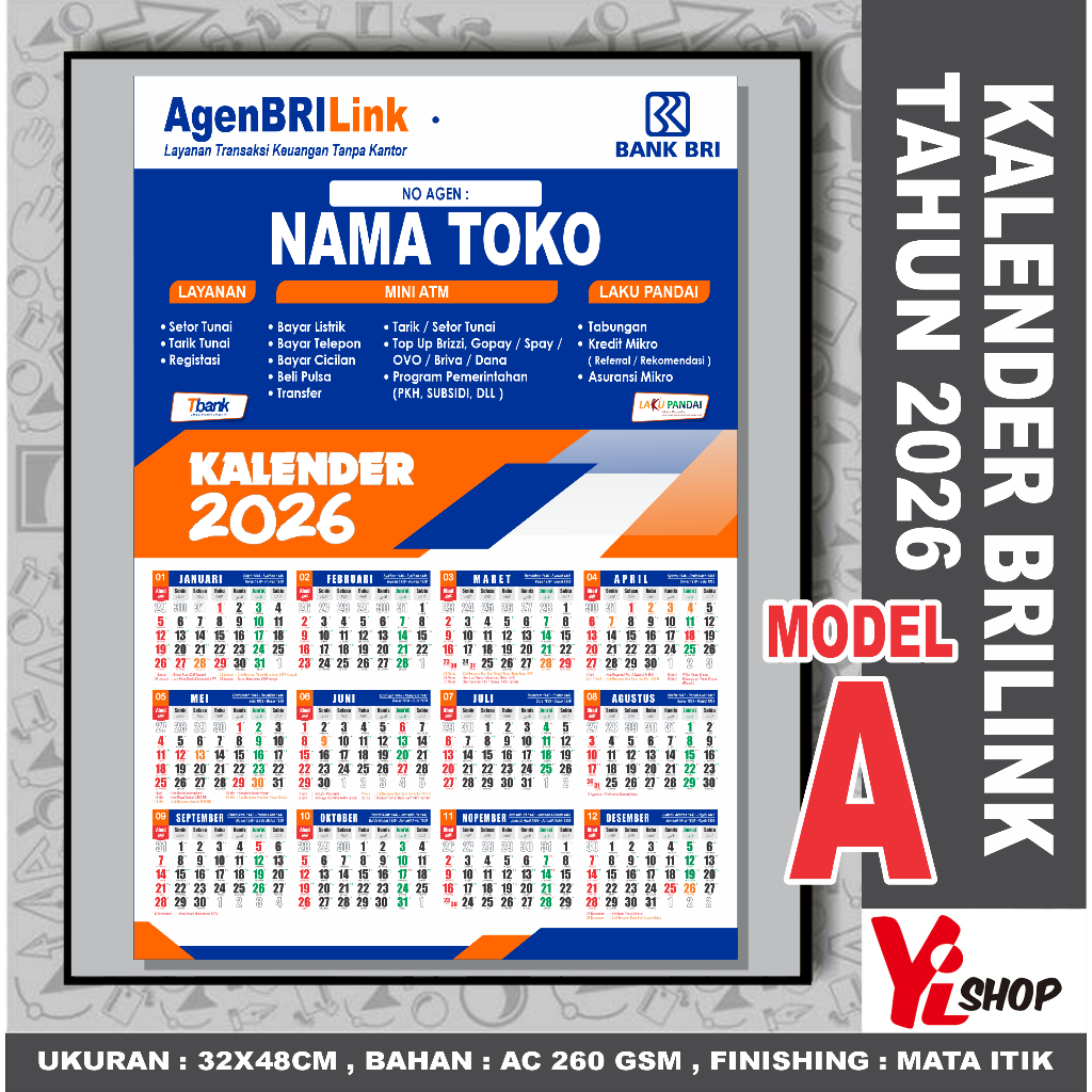 KALENDER AGEN BRILINK 2026 TANPA MINIMAL ORDER 1 LBR