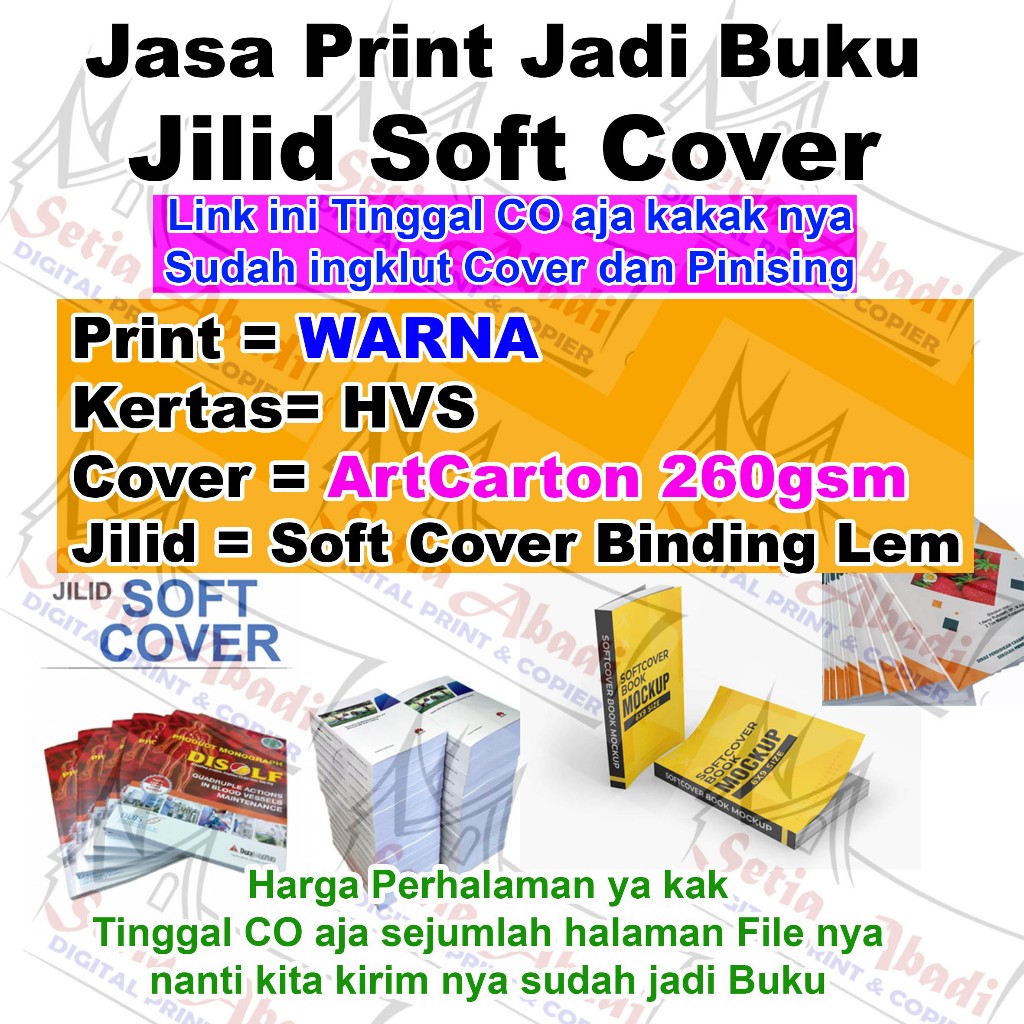 Jasa Print Jadi Buku Isi Warna + jilid SoftCover binding lem panas Harga per 1 buku