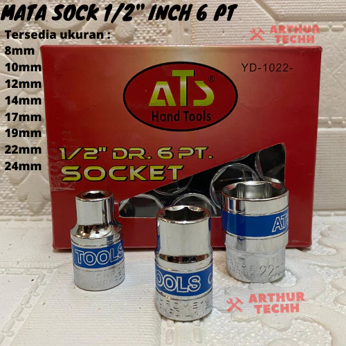 Mata Shock ATS 1/2 Inch 6 PT Ukuran 8 10 12 14 17 19 22 24mm Kunci Mata Sock Sok
