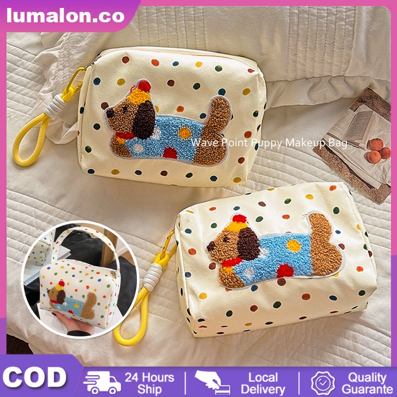 Mini Tas Kosmetik Travel Kawaii Yang Lucu/Tas Riasan Anjing Polka Dot/ Tas Kosmetik Wanita/Tas Make 