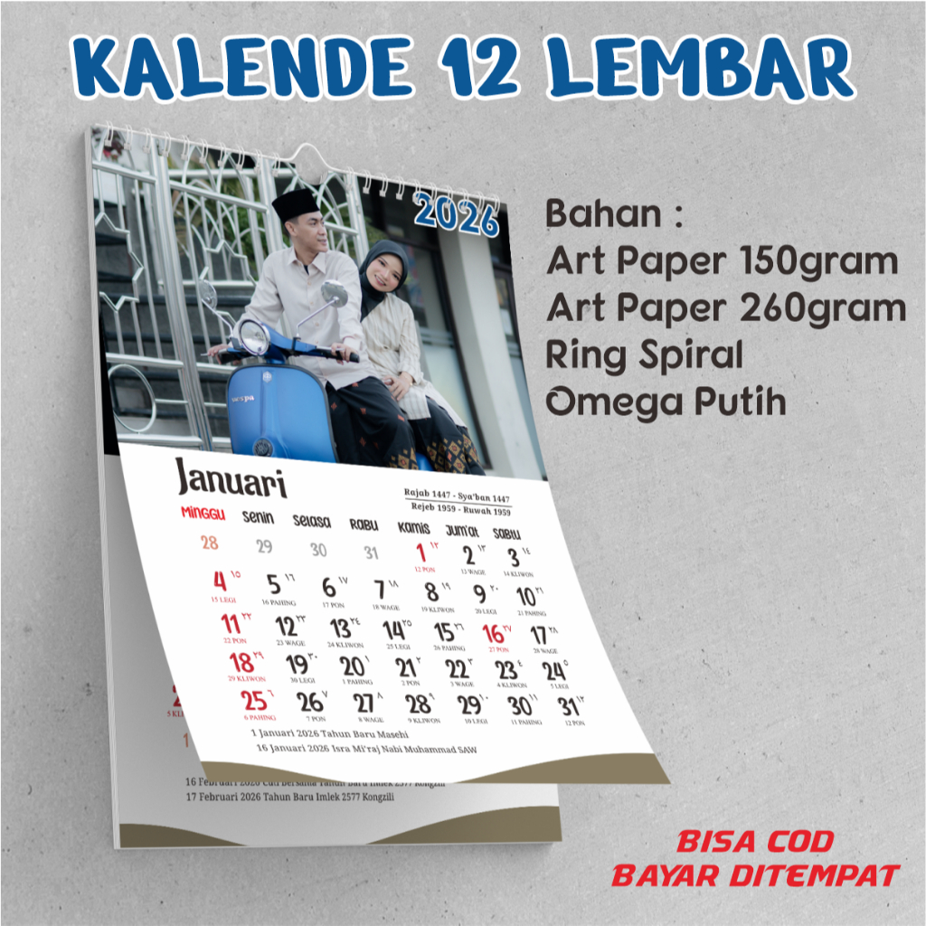 Shove Kalender 12 Lembar Kalender Lengkap Foto Custom Tahun 2026