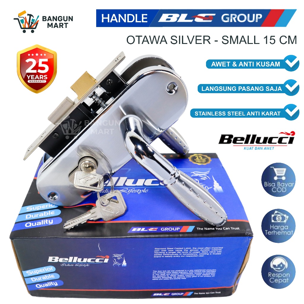 Kunci Pintu kecil Silinder Bellucci Otawa l Gagang Rumah l Handle Full Set I Kunci pintu kamar 1 Set