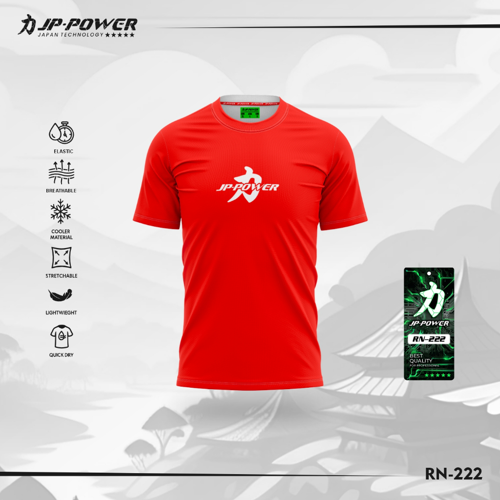 JP POWER Baju Badminton RN222 Quick Dry Cooler Material Dryfit Polycotton Kaos Olahraga Bulu Tangkis