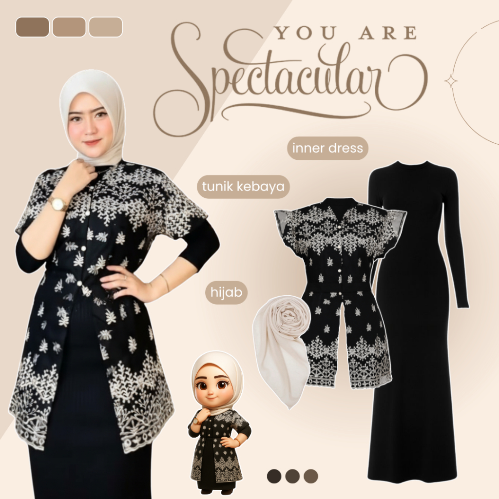 Kondangan Stylish | Outfit Setelan Remaja Kekinian | Tunik Kebaya + Inner Dress + Hijab + BU200N