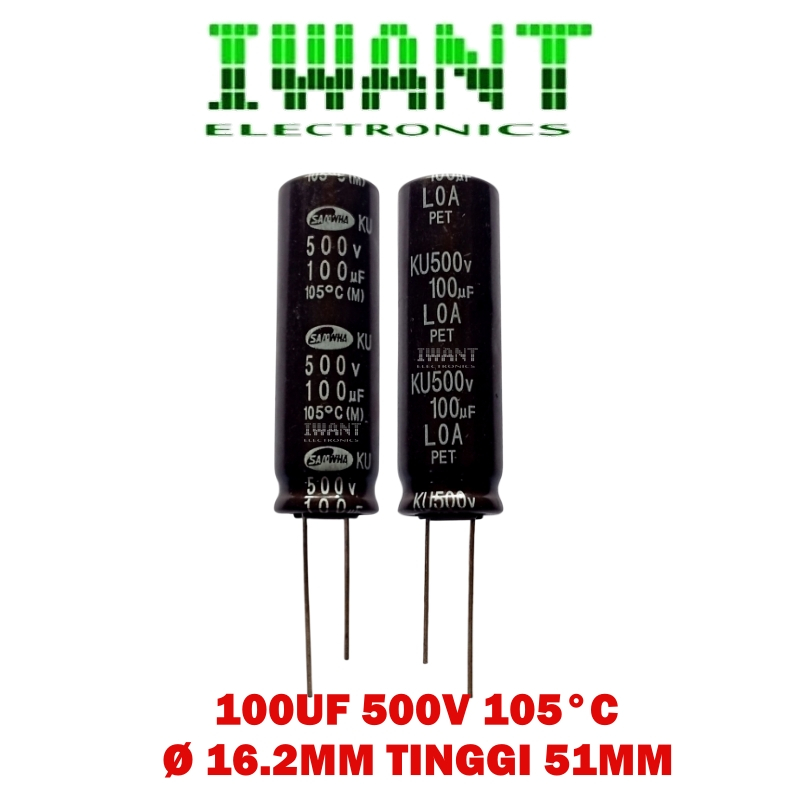100UF/ 500V 105°C CAPASITOR ELCO 100UF 500V 105°C KAPASITOR ELCO 100UF 500V 105°C