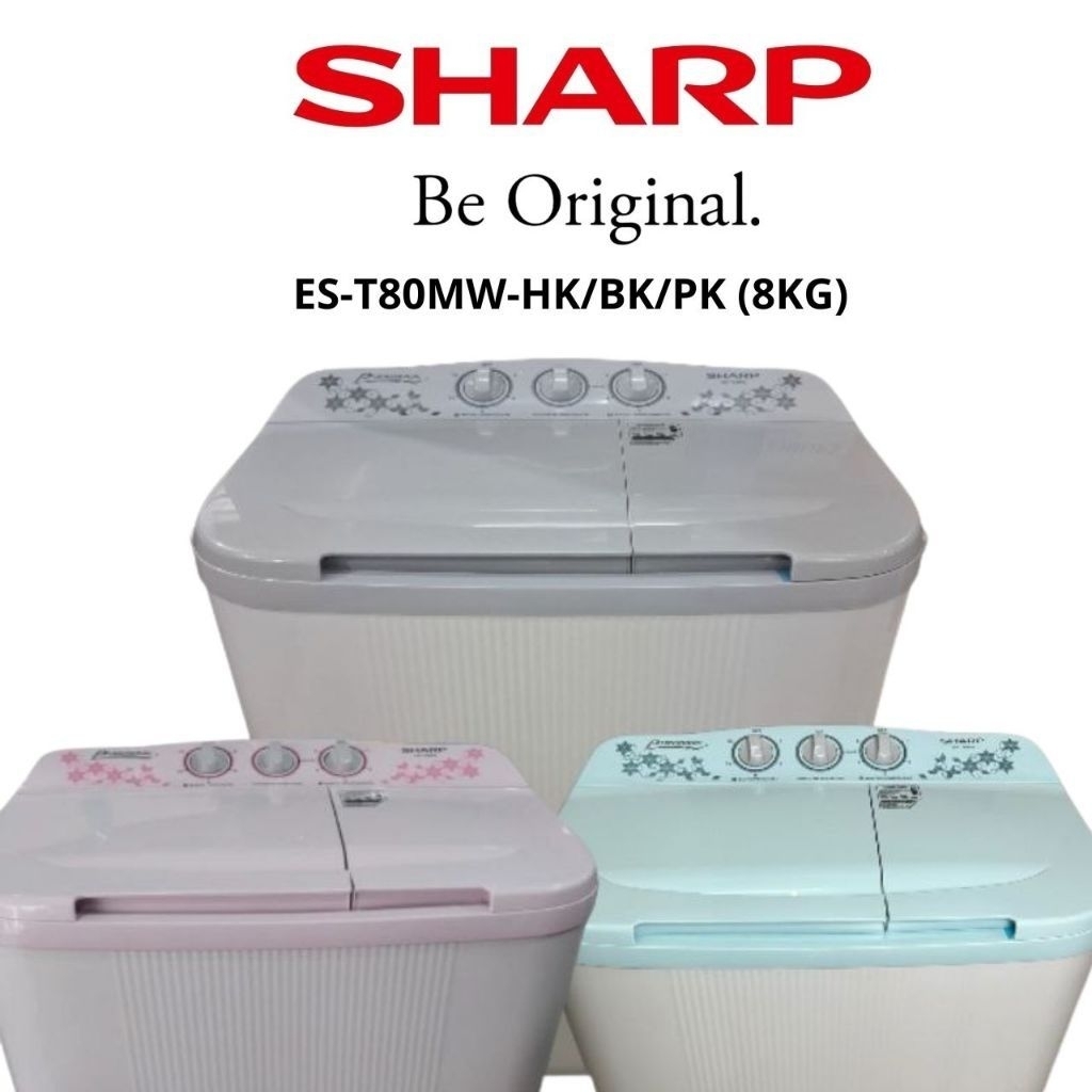 Mesin Cuci 2 Tabung SHARP ES-T 80MW PK/BK/HK Kapasitas 8KG