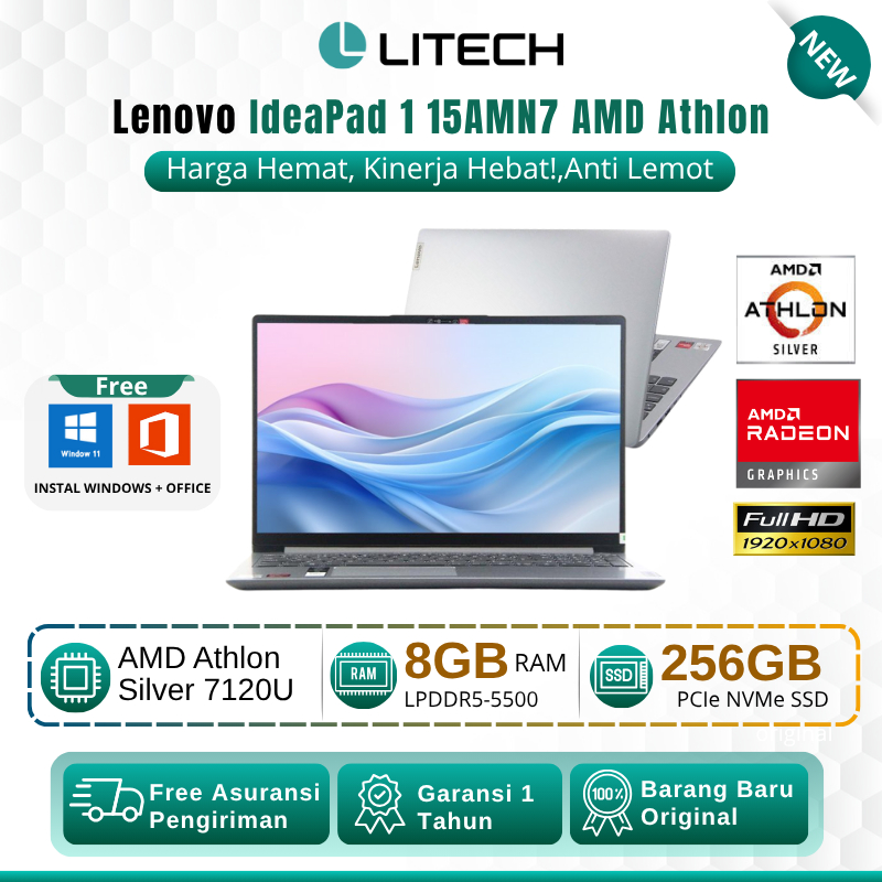 Lenovo Ideapad 1 15AMN7 AMD Athlon 7120U RAM 8GB SSD 256GB 15.6" Laptop Murah Siap Pakai – Laptop AM