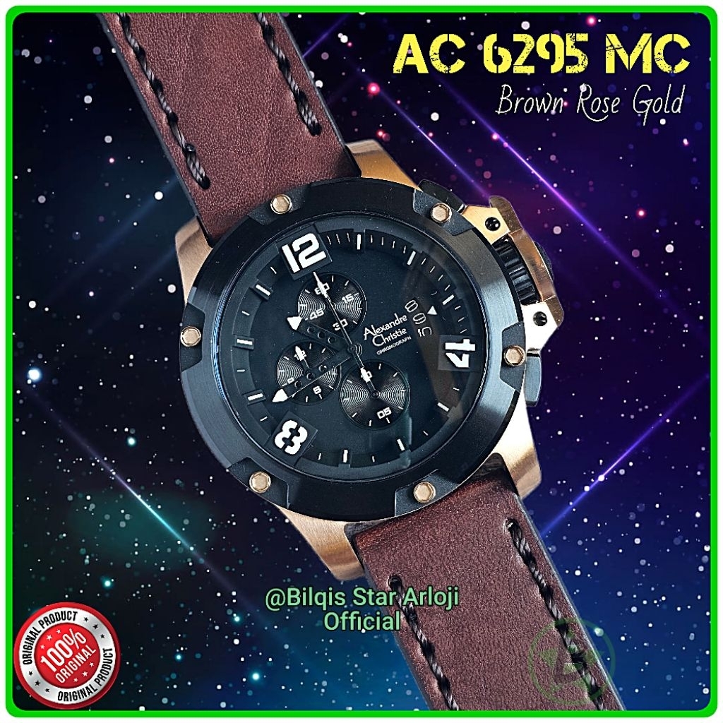Alexandre Christie Pria Besar Ac 6295 Mc Case Rose Gold Tali Kulit Original