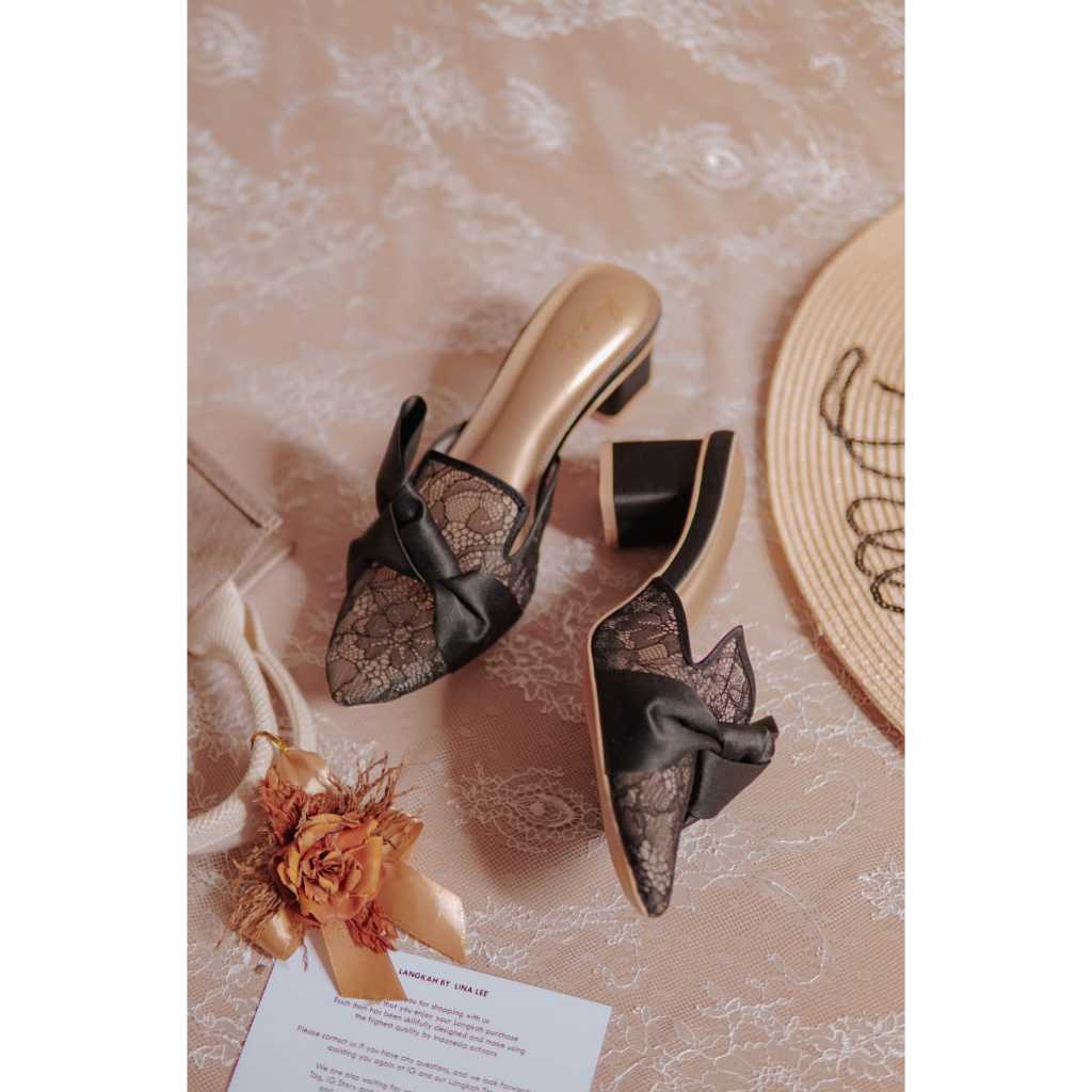 LANGKAH BY LINA LEE SEPATU WANITA LACE BRUKAT KODE PAO HEELS