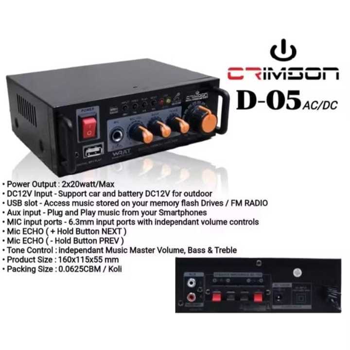 Amplifier Mini Crimson D-05 AC-DC Bluetooth USB Radio