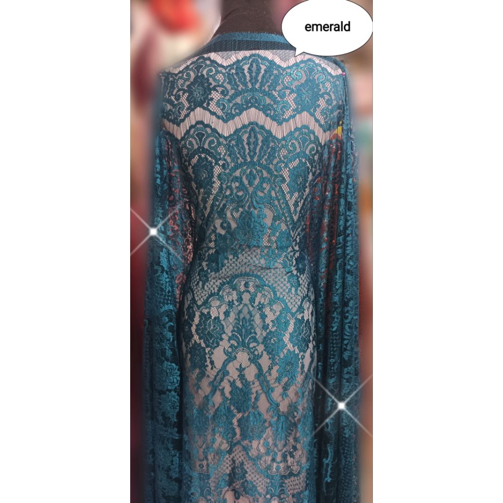 brokat semi prancis biru emerald dan hijau emerald ( 1.4 x 2.5 meter/ panel)