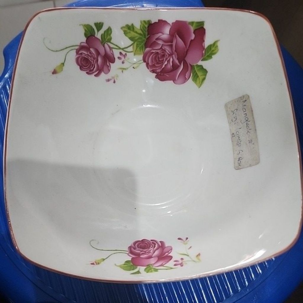 mangkok segi keramik bunga mawar pink rose red rose square bowl 8inch dan 7inch