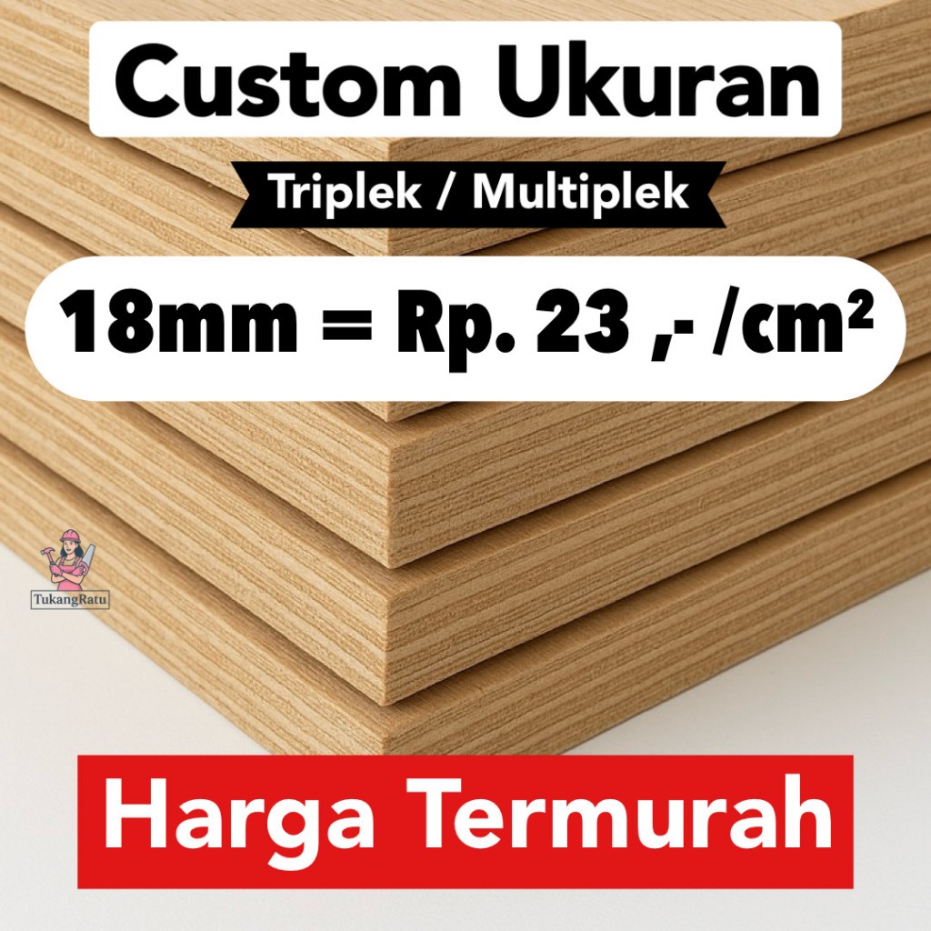 PREMIUM Triplek Custom Ukuran Tebal 18mm Meranti Multiplek Plywood