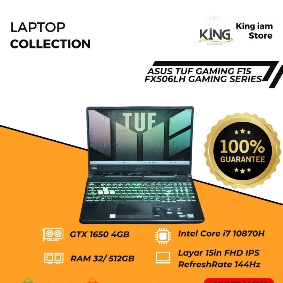 Laptop Gaming ASUS TUF F15 | Intel i7 Gen 10 | GTX1650 | 15.6 FHD 144Hz | Mulus Siap Pakai