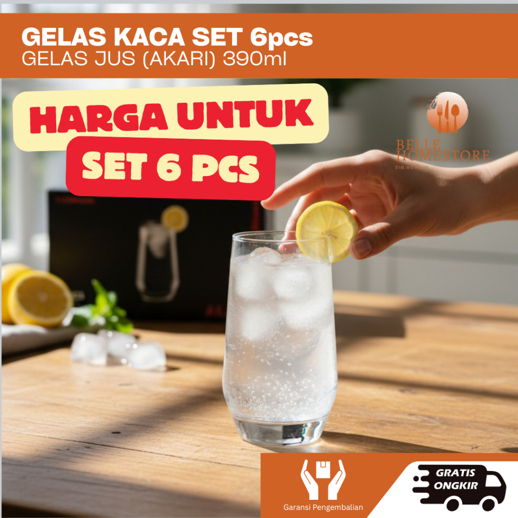 GELAS KACA CITINOVA AKARI 390ml SET6PC Gelas Jus Juice Aesthetic Lusinan Cafe BELLE.HOMESTORE