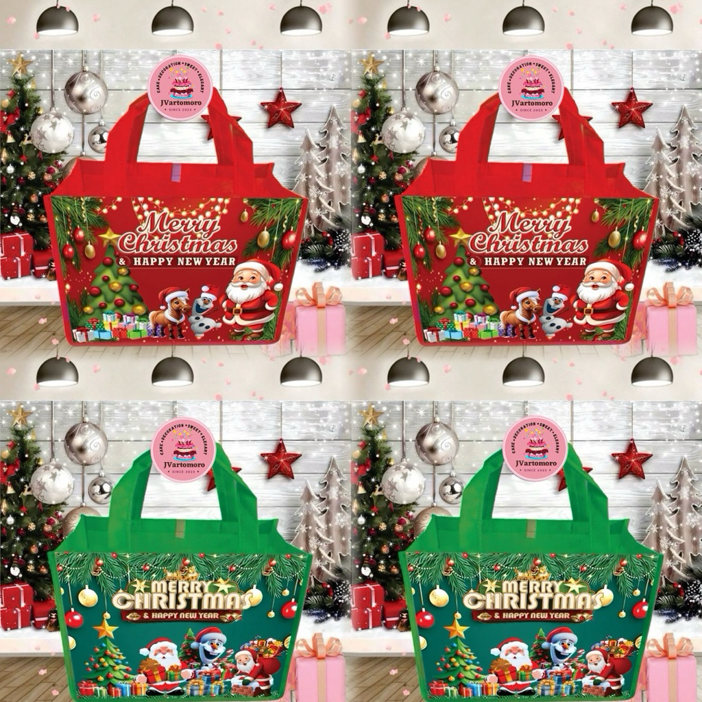 25x20 Goodie Bag tas Edisi Natal Handle Lipatan Samping
