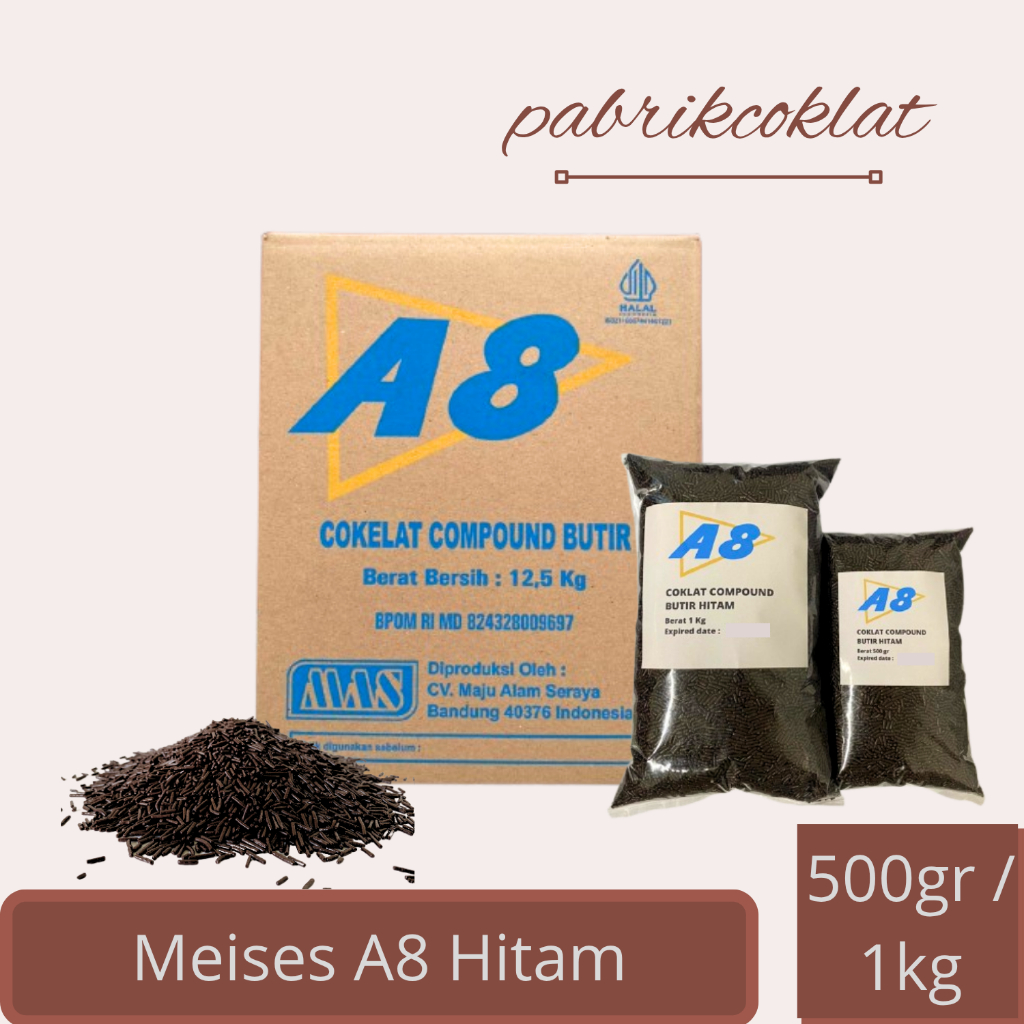 A8 Hitam Meises / Coklat Butir Hitam / Meses Coklat Dark 500gr / 1kg repack