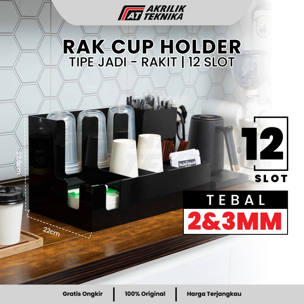 Rak Paper Cup 12 Slot / Dispenser Organizer Cafe / Rak Sedotan Kopi Akrilik