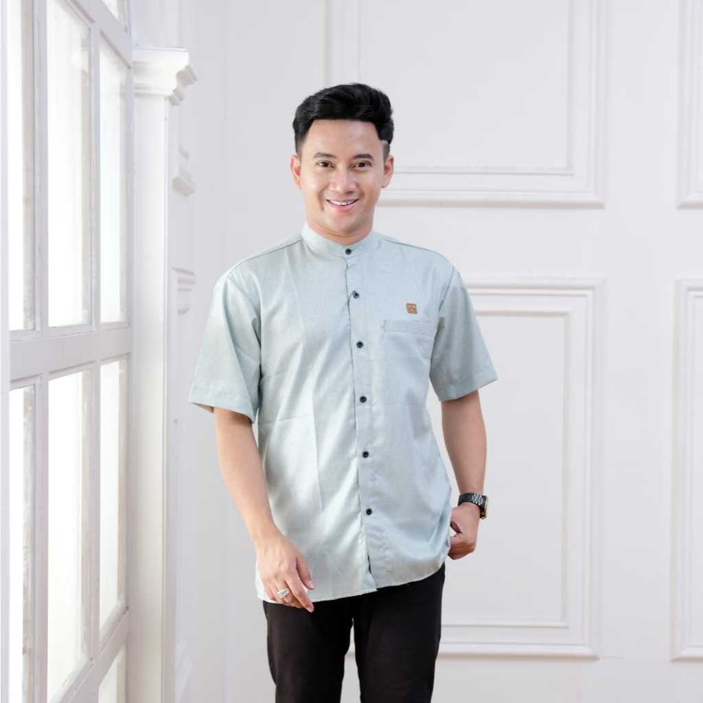 Baju Kemeja Koko Lengan Pendek Pria Dewasa Motif Polos Bahan Katun Madinah Premium