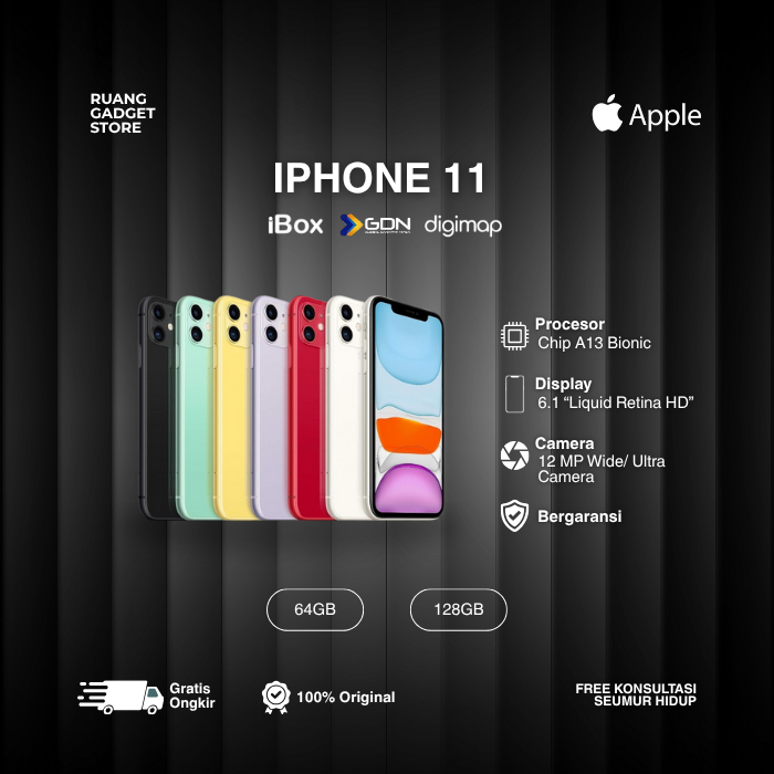 IPHONE 11 SECOND iBOX - DIGIMAP - GDN 64GB 128GB 256GB Hitam Merah Toska Kuning Ungu Putih