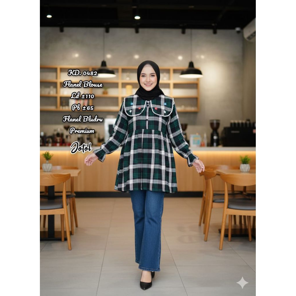 Flanel blouse wanita