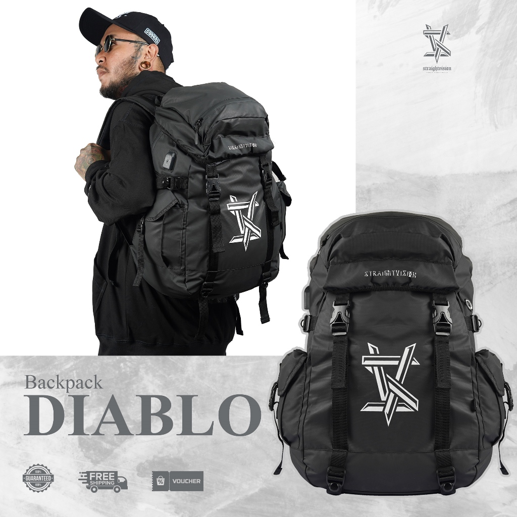 Tas Diablo Straight Vision Backpack Multifungsi Tas Hitam 30 Liter dengan Desain Modern dan Kapasita