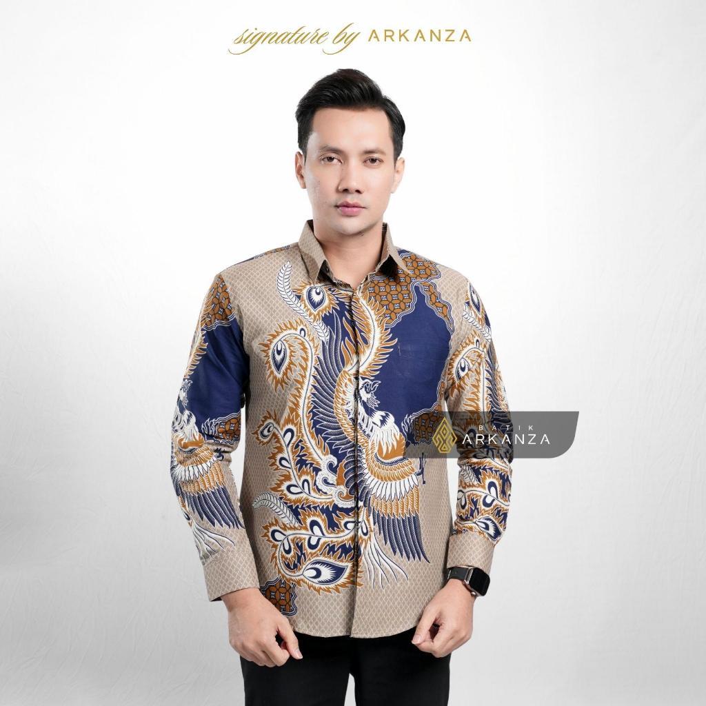 Arkanza Signature Motif Chandraprana Kemeja Batik Pria Lengan Panjang Eksklusif Curved Hem Jahitan P