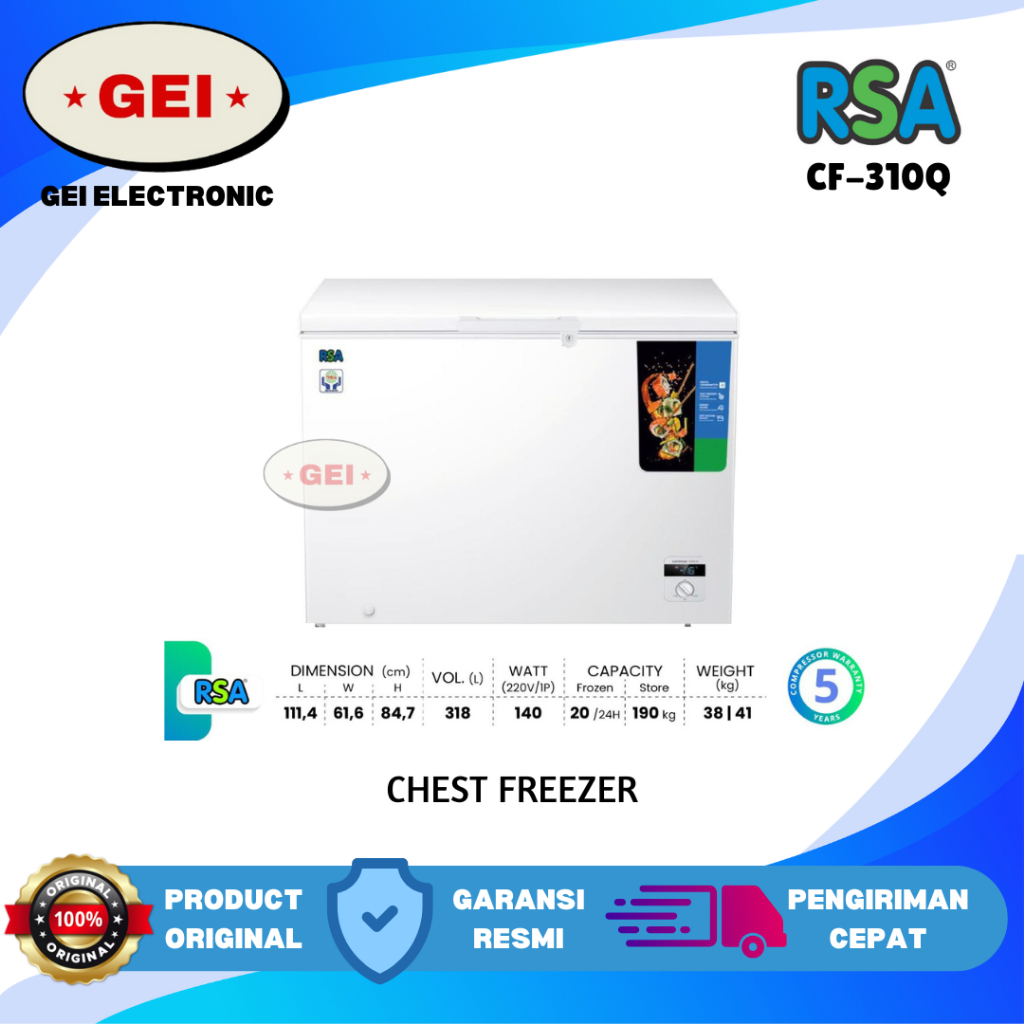 RSA CF-310 Chest Freezer CF 310 Freezer Box 310 liter