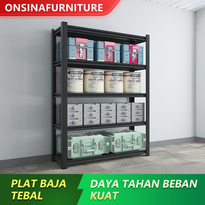 ONSINA Rak Gudang Besi 5 Susun Rak Susun Serbaguna Rak Besi Siku Susun 5 Tingkat Besi