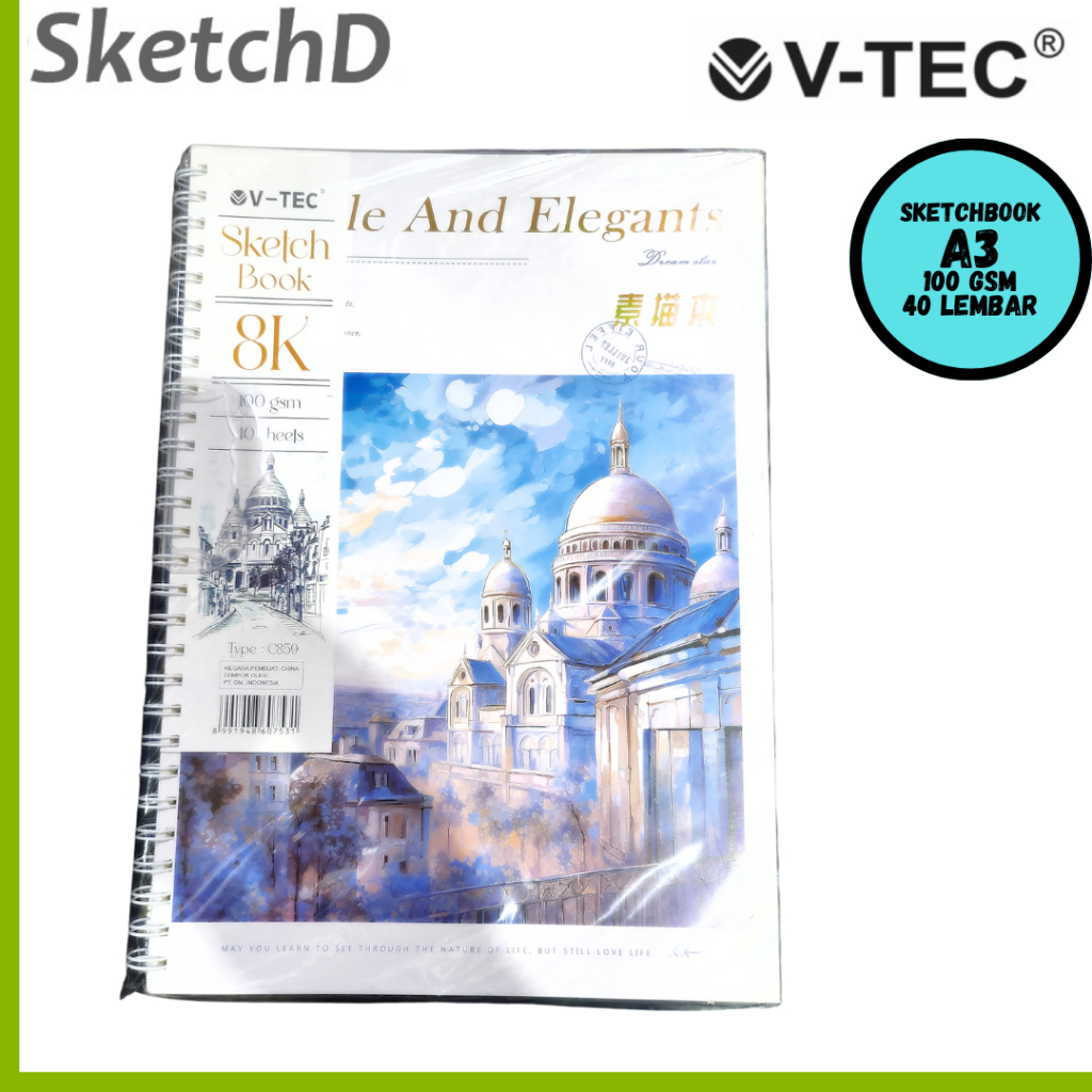 Buku gambar sketsa A3 V-tec Sketchbook A 3 Vtec 100 gsm 40 lembar sketch book + handle