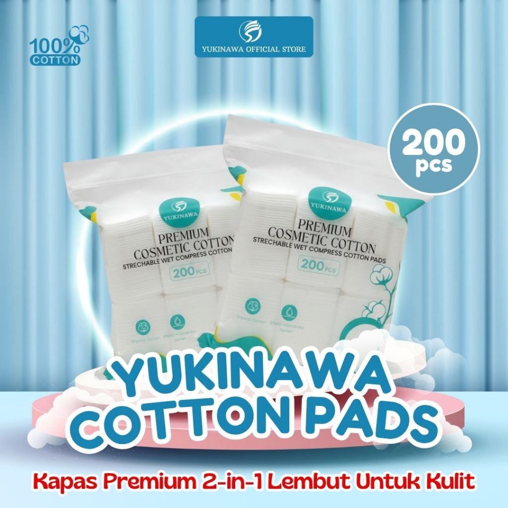 Yukinawa Kapas 200 pcs – Kapas Premium, Dua Sisi, Rapi & Praktis - Asli Cotton 100% - Kapas Make up 