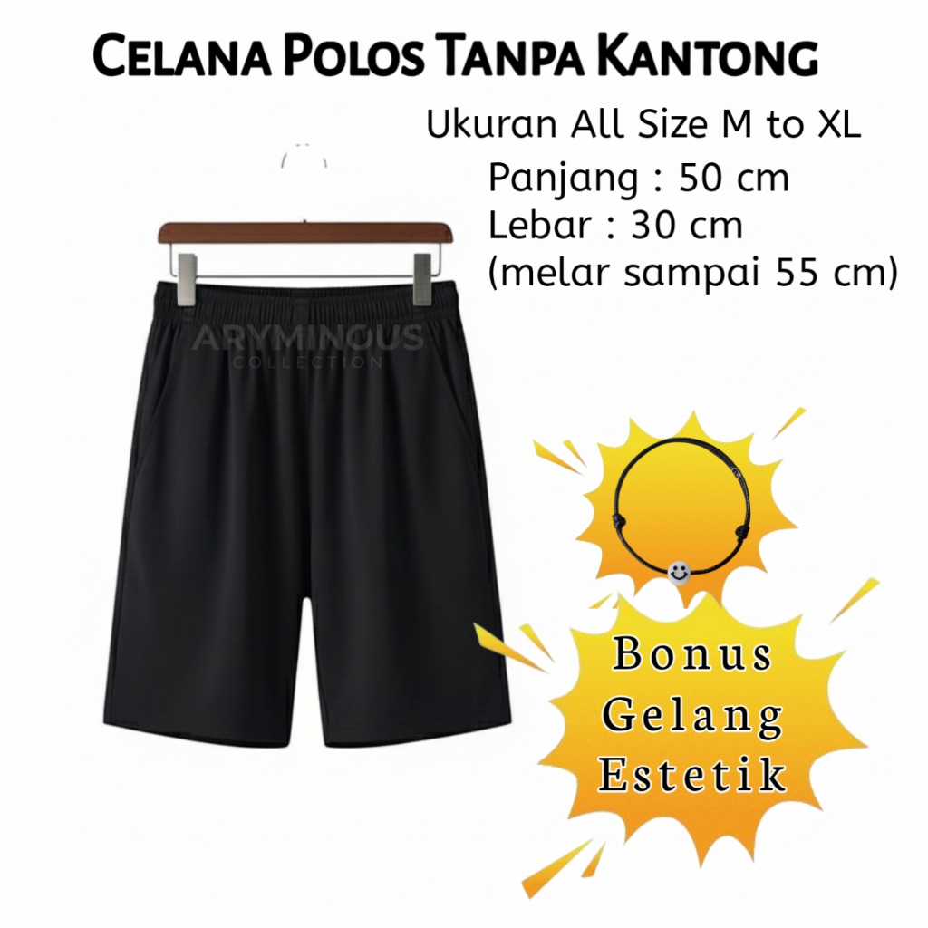 Celana Polos Tanpa Kantong Bonus Gelang Estetik - Bahan Lootoo - Celana Olahraga Pria Wanita - Celan