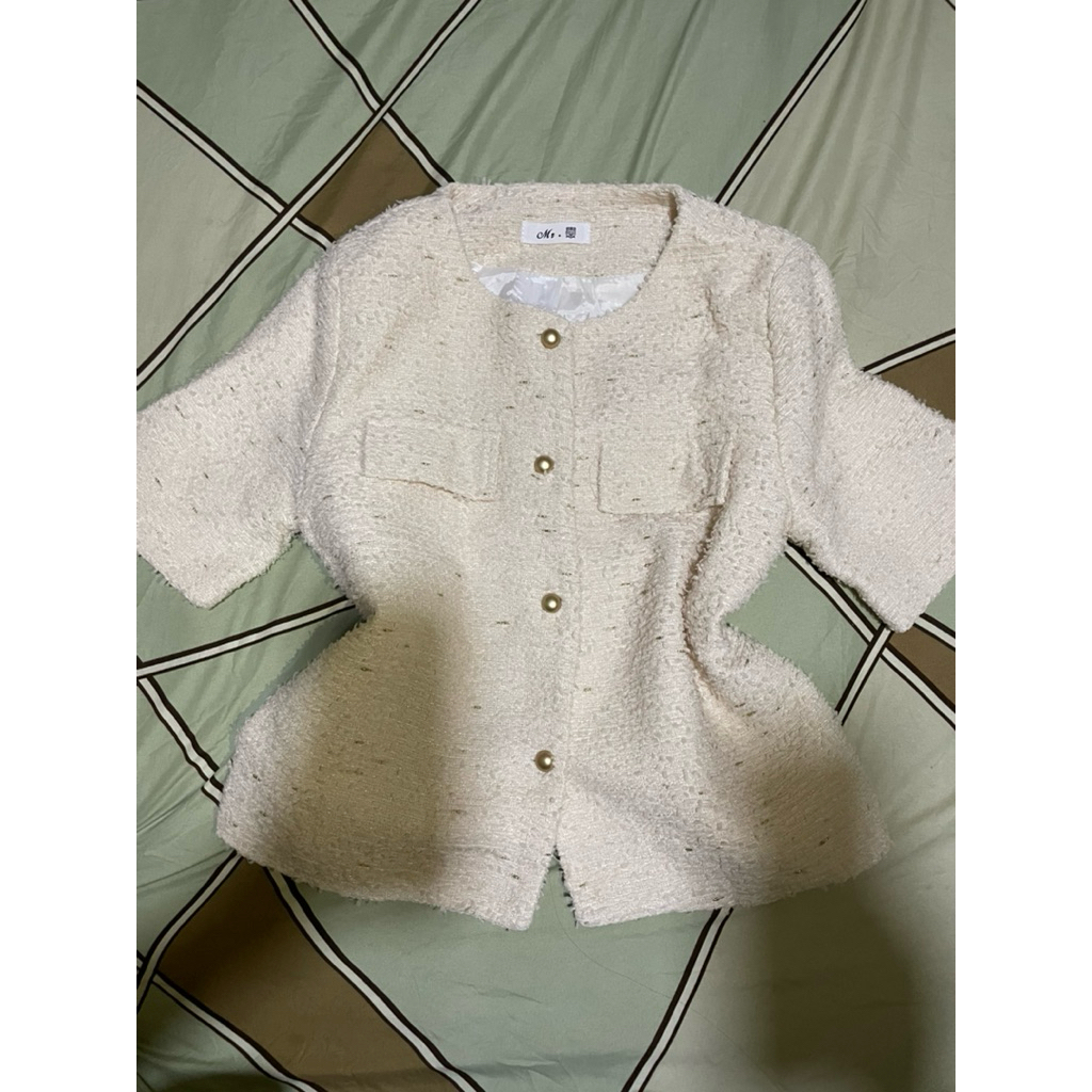 Cardigan tweed crop top cardi twett blazer tweed ld besar